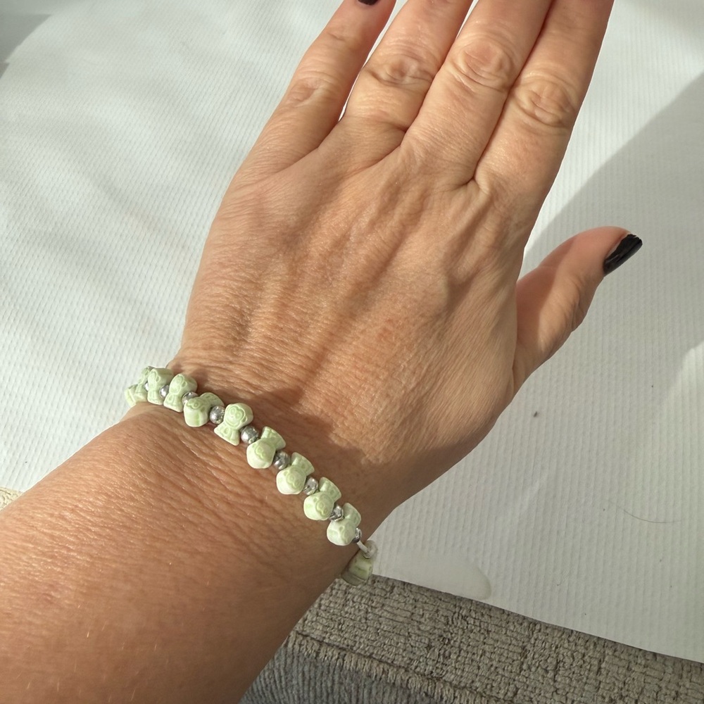 Green and Orange Buddha Bead Bracelet Set of 2 - Picture 6 of 6